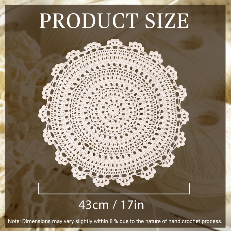 kilofly Handmade Crochet Round Cotton Lace Table Placemats Doilies Value Pack [Set of 4], Medallion,17 inch, Beige - Image 3